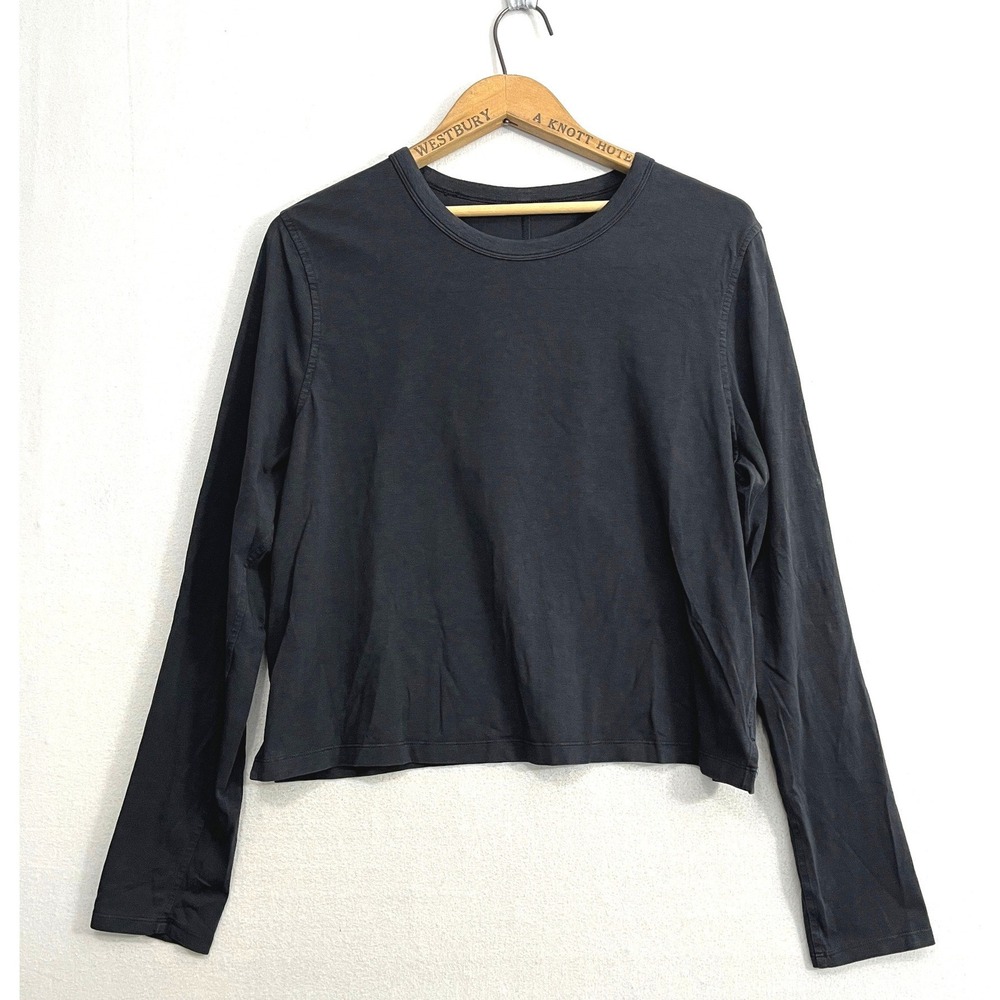 Lululemon Long Sleeve Cotton Knit Shirt Black Cropped Relaxed Fit Size 10